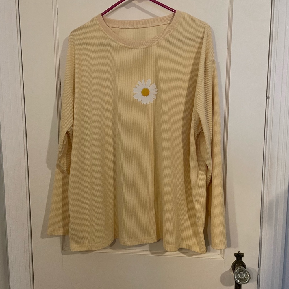 Yellow Long Sleeve Corduroy Shirt with Daisy Print